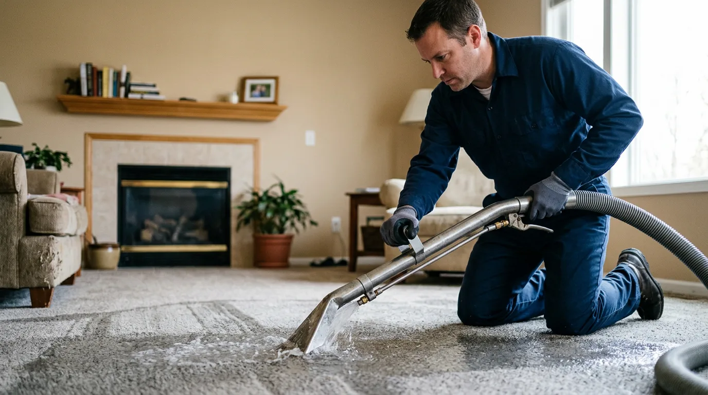 Water damage restoration technician working near Vienna, NJ